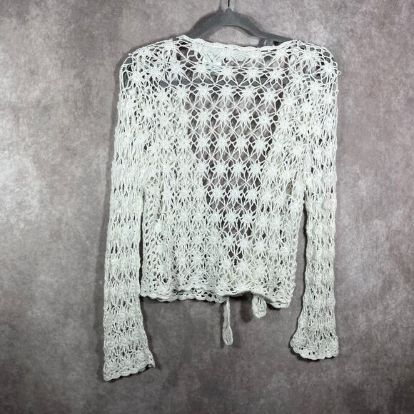 Vintage Faded Glory Cardigan Sweater Womens Medium 8/10 White Crochet‎ Y2K Boho - Picture 4 of 8